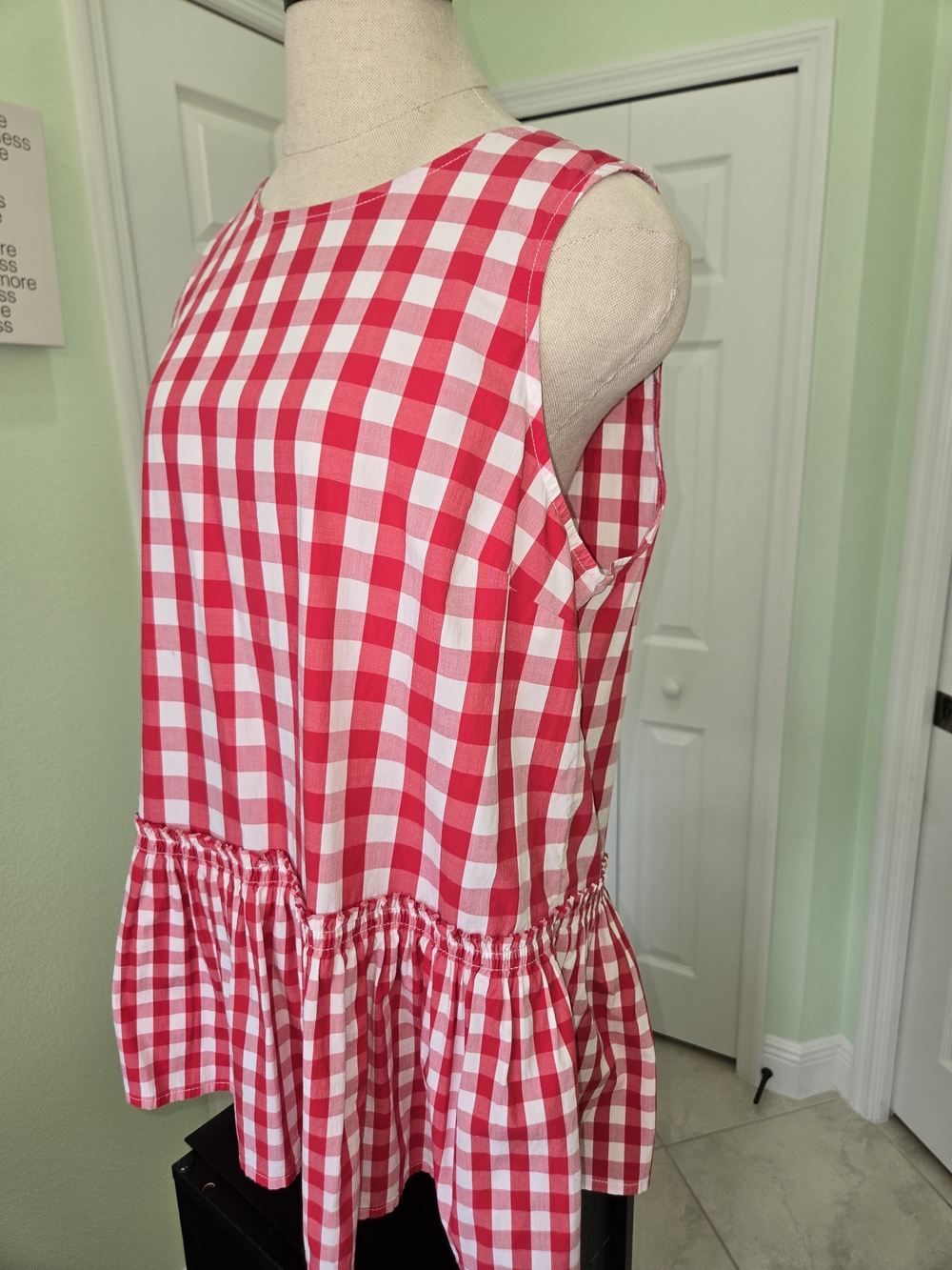 Time and Tru Red and White Gingham Peplum Tank Top Old Money Summer